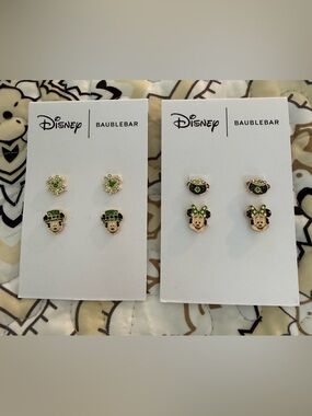 Baublebar Disney St Patrick's Day Mickey-Minnie Mouse Stud Earrings NEW Set of 2